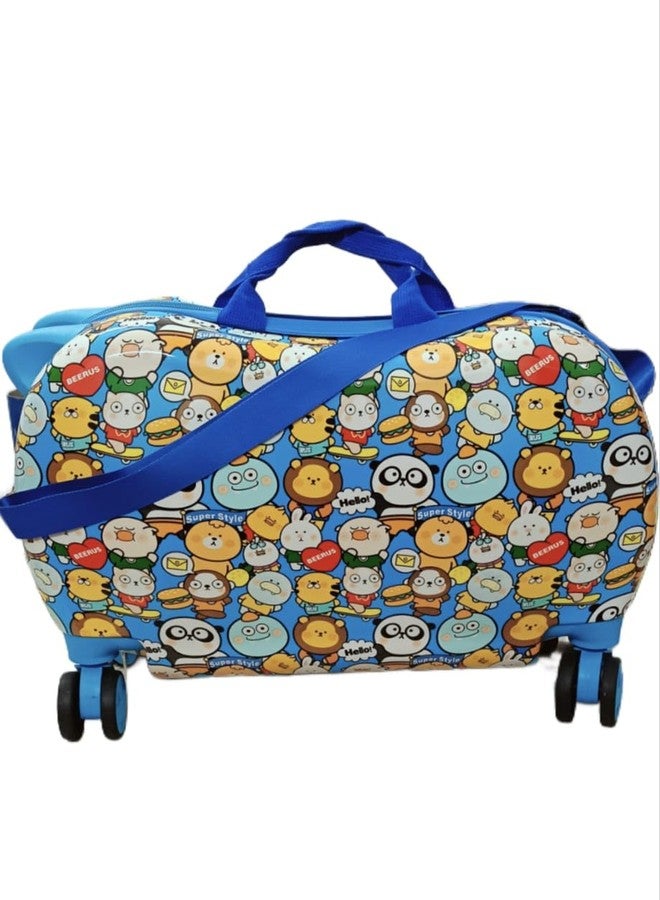 Swarn Products حقيبة سفر بعجلات من منتجات سوارن مزينة برسومات شخصيات كرتونية، حقيبة سفر لطيفة للأطفال الأولاد للسفر - عجلات دوارة 360 درجة - (أزرق) - Image 3